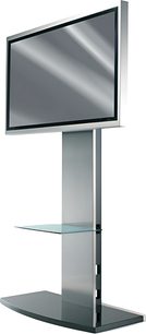 Erard Vision 2467 audio-videomøbel i glas og metal, med glashylde, lodret TV-holder og lukket rum