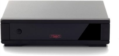 Rega Fono MM MK5 sort phono-forforstærker, frontvisning, flad rektangulær metalkabinet med sort front og rødt logo