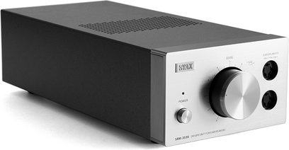 STAX SRM-353X sort hovedtelefon-forstærker, frontvisning, knapper og stik på forsiden, ventilationsgitter på toppen