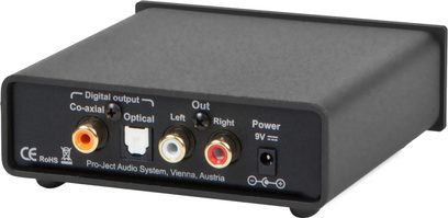 Pro-Ject trådløs Bluetooth Box S sort, rektangulært sort kabinet, optiske og koaksiale lydstikforbindelser