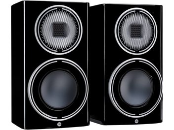 Monitor Audio Platinum 100 3G bokhyllehögtalare, svartlackerade, silverfärgade högtalarelement, hexagonalt galler