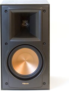 Reprosoustava Klipsch RB-51 MkII černá, pohled zepředu, středobasový reproduktor a kopulovitý tweeter, dřevěná povrchová úprava