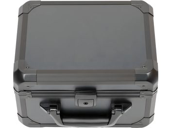 Valigetta rigida Audeze per cuffie LCD MM Maxwell grigia con maniglia e chiusura a chiave vista dall’alto
