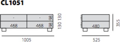 Spectral CL1051 TV-møbel, frontvisning, teknisk tegning med dimensioner i millimeter, 1005 x 468 x 525 mm