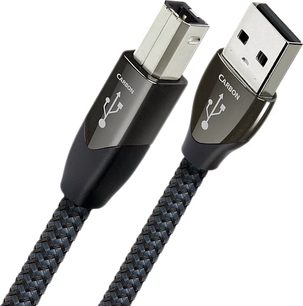 USB-кабель Audioquest Carbon A до B 0,75 м, металеві конектори, чорна плетена оплетка, вигляд зверху та збоку
