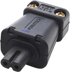 Furutech FI-8N NCF (R) sort strømadapter, nærbillede med topolet stik og guldbelagte terminaler
