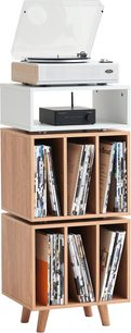 NorStone Stockholm 1100 weiß/hell Eiche Plattenspieler-Möbel, Regalwürfel zur Aufbewahrung zahlreicher Vinyl-Schallplatten