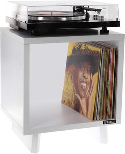 Witte Enova HIFI Vinyle Lover kubus meubel voor het opbergen en afspelen van vinylplaten, vooraanzicht
