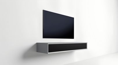 Mobile audio-video da parete Clic Classic Series Modello 131S grigio chiaro, frontale nero finitura opaca, probabilmente in legno