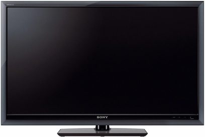Sony KDL46Z5500 46" LCD-tv, sort skærm, smal ramme, rektangulær base, set forfra