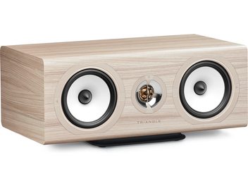 Triangle Solstice C3 center speaker in birch, front view, light wood-grain finish with two white drivers