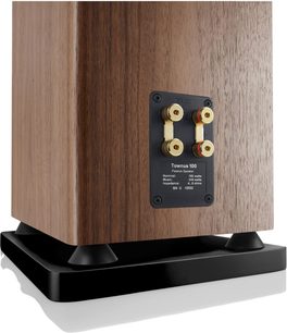 Canton Townus 100 floorstanding speaker, walnut finish, rear view showing gold-plated binding posts and black base