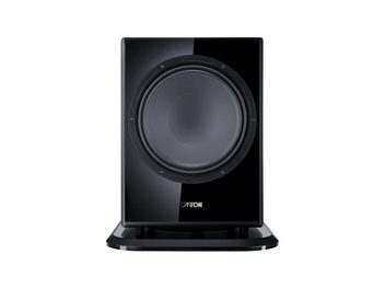 Canton Vento Sub 1 subwoofer i blank sort, set forfra med stor cirkulær højttaler på sokkel