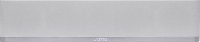 Centrální reproduktor Jamo S43C světle šedý, pohled zepředu, šedá mřížka, viditelný výškový reproduktor a středobasové reproduktory