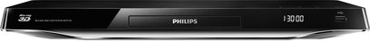 Philips BDP-7700 4K Blu-ray-afspiller, set forfra, aflang rektangulær form i skinnende sort, LED-display "13:00", knapper på toppen