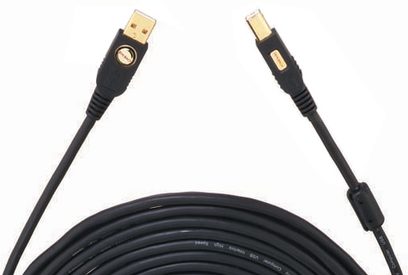 USB kabel Oehlbach USB A / B 5 m 9133 černý, pozlacené konektory USB typu A a B, detailní pohled na oba konce