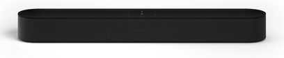 Sonos Beam sort soundbar, set forfra, rektangulær aflang form, mat ensfarvet sort overflade, akustisk gitter på forsiden