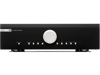 Musical Fidelity M6s PRE fekete sztereó előerősítő fehér kör alakú központi gombbal és 10 alsó sorban elrendezett gombbal