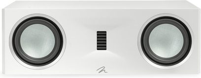 Centrale luidspreker Motion XT C100 mat wit met twee zilverkleurige ronde luidsprekers en een rechthoekige zwarte tweeter in het midden
