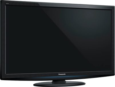 Panasonic TX-LF42S20 fladskærms-TV, sort, set forfra, slukket, på hvid baggrund