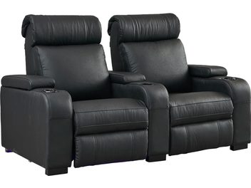 Poltrona de cinema Lumene Hollywood Luxury III, 2 lugares, couro preto, encosto alto, braços largos, vista frontal