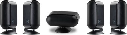 Sada reproduktorů Q Acoustics Q7000 5.0 černá: 4 knihovnové reproduktory a 1 středový reproduktor oválného tvaru v matné černé barvě