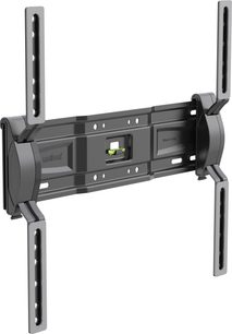 Supporto TV da parete Meliconi GS T400 Plus in metallo nero, vista frontale, con bracci articolati e sistema di fissaggio a parete a 4 punti