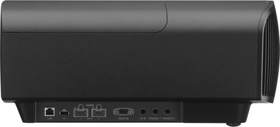 Sony VPL-VW500ES sort videoprojektor, bagudvendt, HDMI-tilslutninger, LAN, trigger- og fjernbetjeningsporte, ventilationsgitre