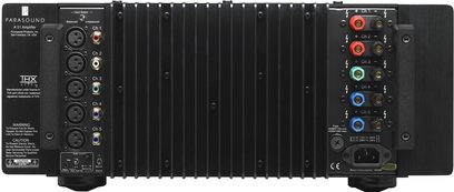 Zesilovač Parasound Halo A51 černý, přední panel, pohled zepředu, 5 kanálů, konektory a ovládací prvky