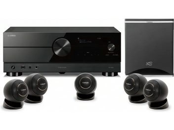 Yamaha Aventage RX-A2A zwarte homecinemaset met vijf Cabasse-satellietluidsprekers en subwoofer