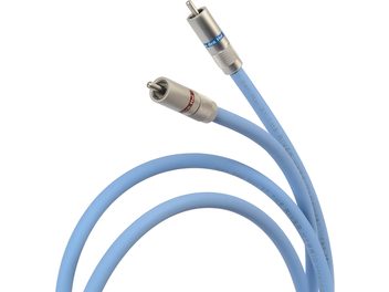 Cablu coaxial digital Van den Hul 3T The River Hybrid 1,2 m albastru deschis cu două mufe RCA metalice cu inele roșu și albastru