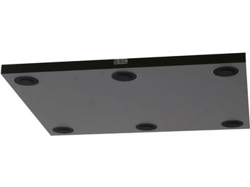 Вибрационен амортисьор за HI-FI електроника SSC Solidbase, черен, изглед отдолу, 6 черни кръгли крачета върху сива плоча