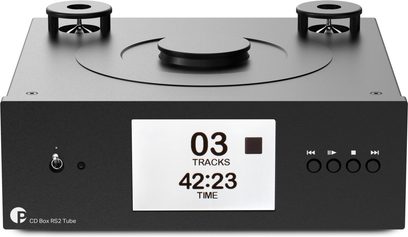 Hi-fi CD-afspiller Pro-Ject CD Box RS2 Tube sort, forfra, centralt display og topbetjent ilægning