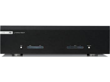 Musical Fidelity M6s PRX fekete, nagyhűségű erősítő téglalap alakú frontpannellel, gombokkal és fényes jelzőkkel