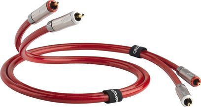 QED Reference audio RCA-kabel 40 0,6 m rød og grå, forgyldte stik, forfra