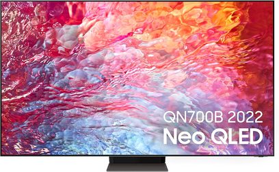 Samsung 65QN700B 2022 Neo QLED-tv med abstrakt billede i klare farver som rød, orange og blå