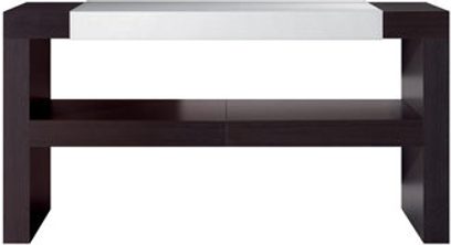 Vogel's CFF 140 sort og hvid TV-møbel, set forfra, 2 rektangulære hylder oven på hinanden, rent og moderne design