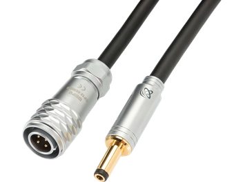 Cablu de alimentare Ferrum Audio DC JACK 2.1 negru, cu conector DIN argintiu și jack DC cu vârf auriu