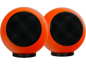 Lot de 2 enceintes bibliothèque Elipson Planet L Performance orange mat à design sphérique avec grille noire frontale