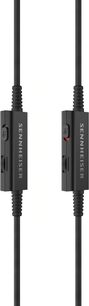 Plastkabel for Sennheiser HD 500 BAM hodetelefoner i svart, to bokser med volumbryter og dempingsskyver, frontvisning