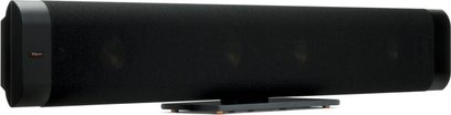 Boxă de perete Klipsch RP-440D SB neagră, în format bară orizontală cu grilă frontală și suport central