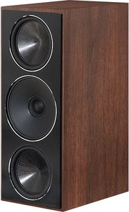 Paradigm Founder 70LCR diffusore in noce, vista frontale, con tre altoparlanti rotondi neri su una facciata in legno scuro