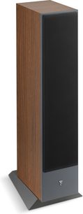 Sloupcový reproduktor Focal Theva N°2 v provedení Dark wood, pohled zepředu, z tmavého dřeva a černé barvy, vertikální obdélníkový tvar