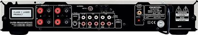Onkyo CR-L5 alt-i-en højtro musikanlæg, bagside, med audio/video-stik og FM-antenne