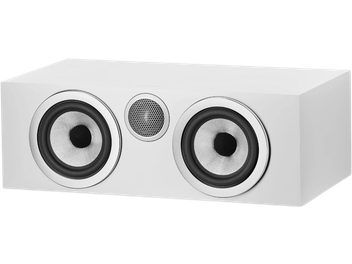 Diffusore centrale Bowers & Wilkins HTM72 S3 bianco satinato con doppio altoparlante grigio e tweeter centrale