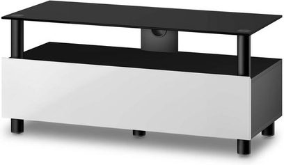 Sonorous TRN2095-B-BLK-WHT audio-/videomøbel, sort og hvid, 2 niveauer, øverste hylde, åben nedre rum, set forfra