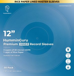 Premium HumminGuru Innenhüllen für 12-Zoll-Schallplatten, 50er-Pack, blaue Verpackung mit Schallplattenmuster