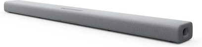Yamaha SR-X40A soundbar i ljusgrått, avlång rektangulär form, textilöverdrag, partiell närbild