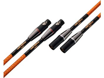 Analogowy kabel audio XLR Ortofon REFERENCE BRONZE XLR 1m, czarne i srebrne metalowe złącza, pomarańczowy pleciony oplot