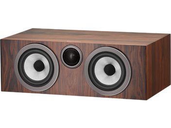 Diffusore centrale Bowers & Wilkins HTM72 S3 moka, cabinet in legno marrone con due altoparlanti grigi e tweeter centrale